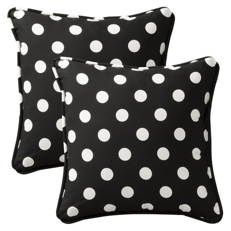 Pillow Perfect Outdoor Black/White Polka Dot Toss Pillows Square - Set of 2