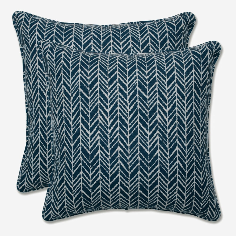 Ink Blue Herringbone Square Indoor/Outdoor Throw Pillow Set