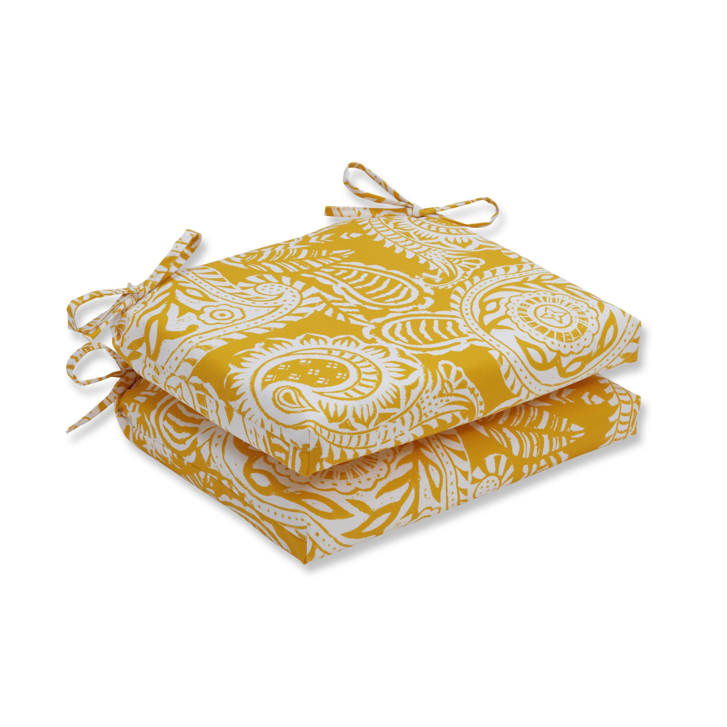 Bright Yellow Paisley Outdoor/Indoor Chair Cushions Set of 2