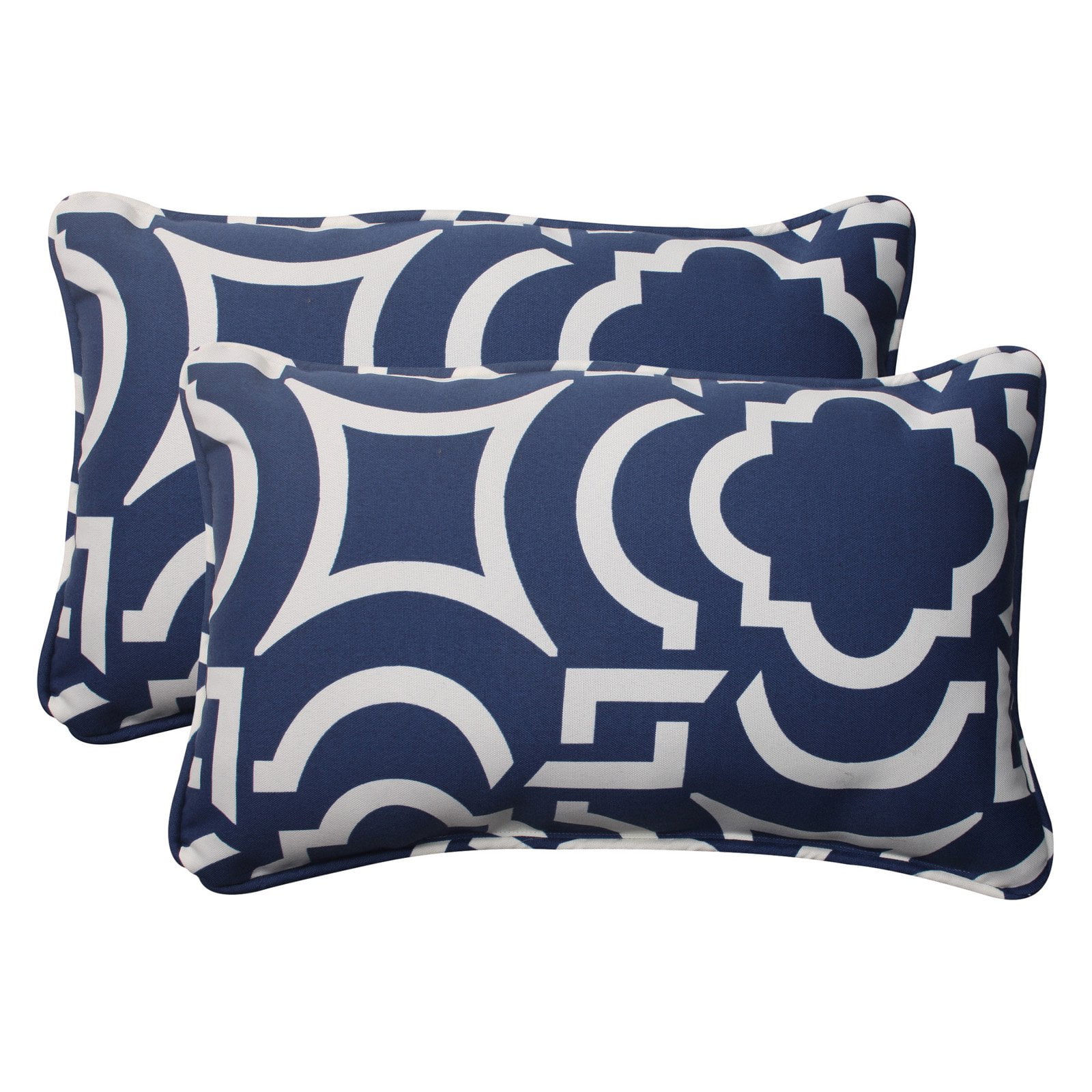 Navy and White Geometric Rectangular Outdoor Pillow Set