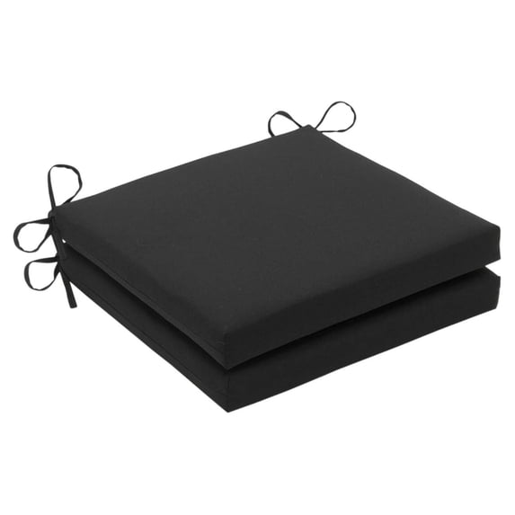 Pillow Perfect Outdoor/Indoor Fresco Black Squared Corners Seat Cushion 20x20x3 (Set of 2)