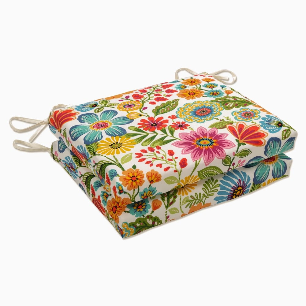 Pillow Perfect  Outdoor / Indoor Gregoire Prima Blue Squared Corners Seat Cushion (Set of 2)