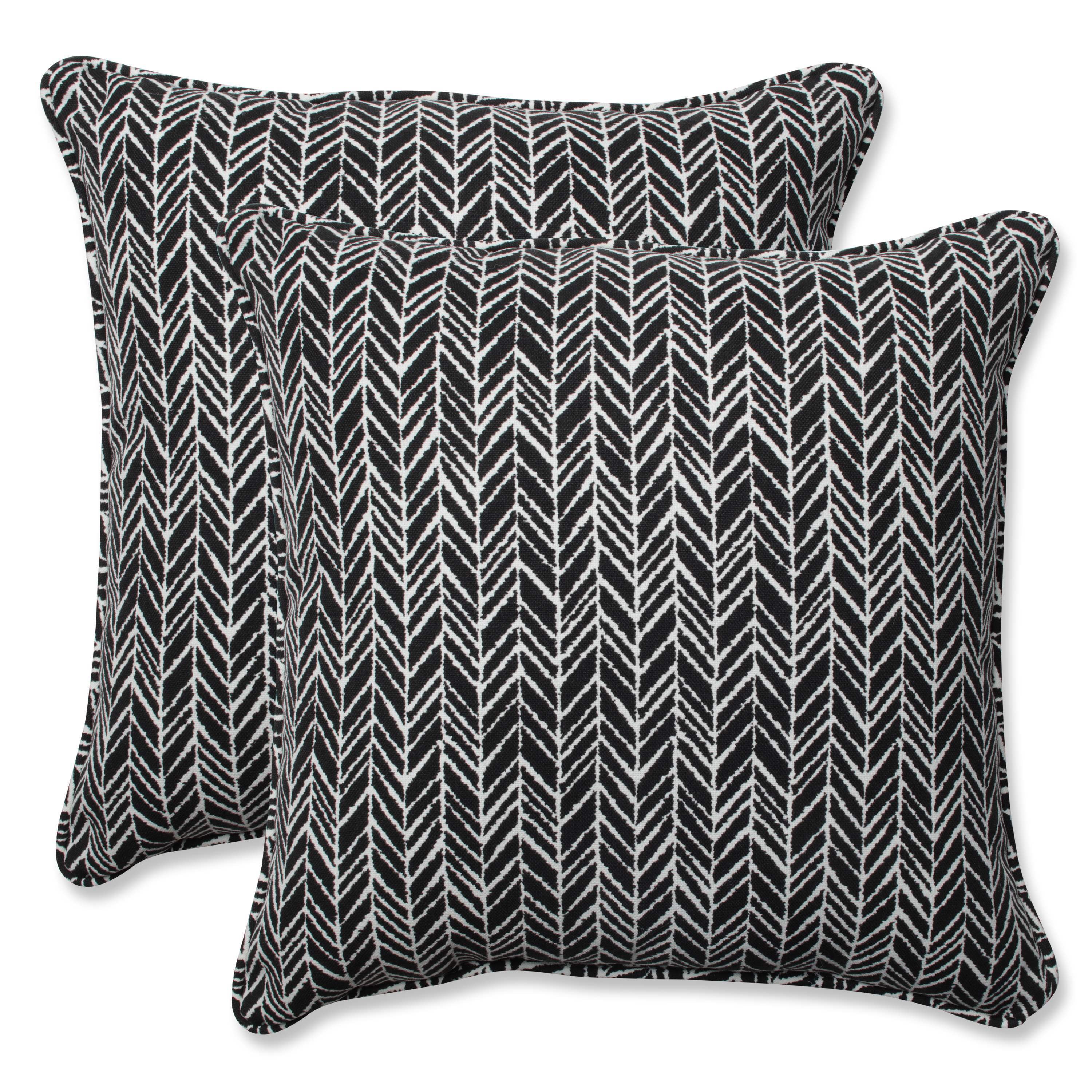 Black and Off-White Herringbone Outdoor/Indoor Square Throw Pillows Set