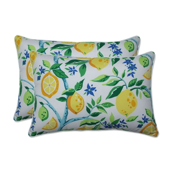 Pillow Perfect Outdoor | Indoor Lemon Tree Yellow Oversized Rectangular Throw Pillow (Set of 2) 24.5 X 16.5 X 5