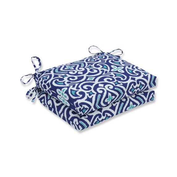 Pillow Perfect  Outdoor/ Indoor New Damask  Marine Squared Corners Seat Cushion (Set of 2) 18.5x16x3