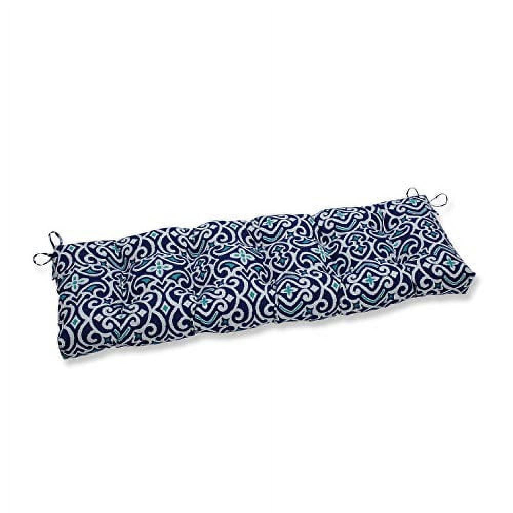 Navy and Turquoise Damask Outdoor Bench Cushion