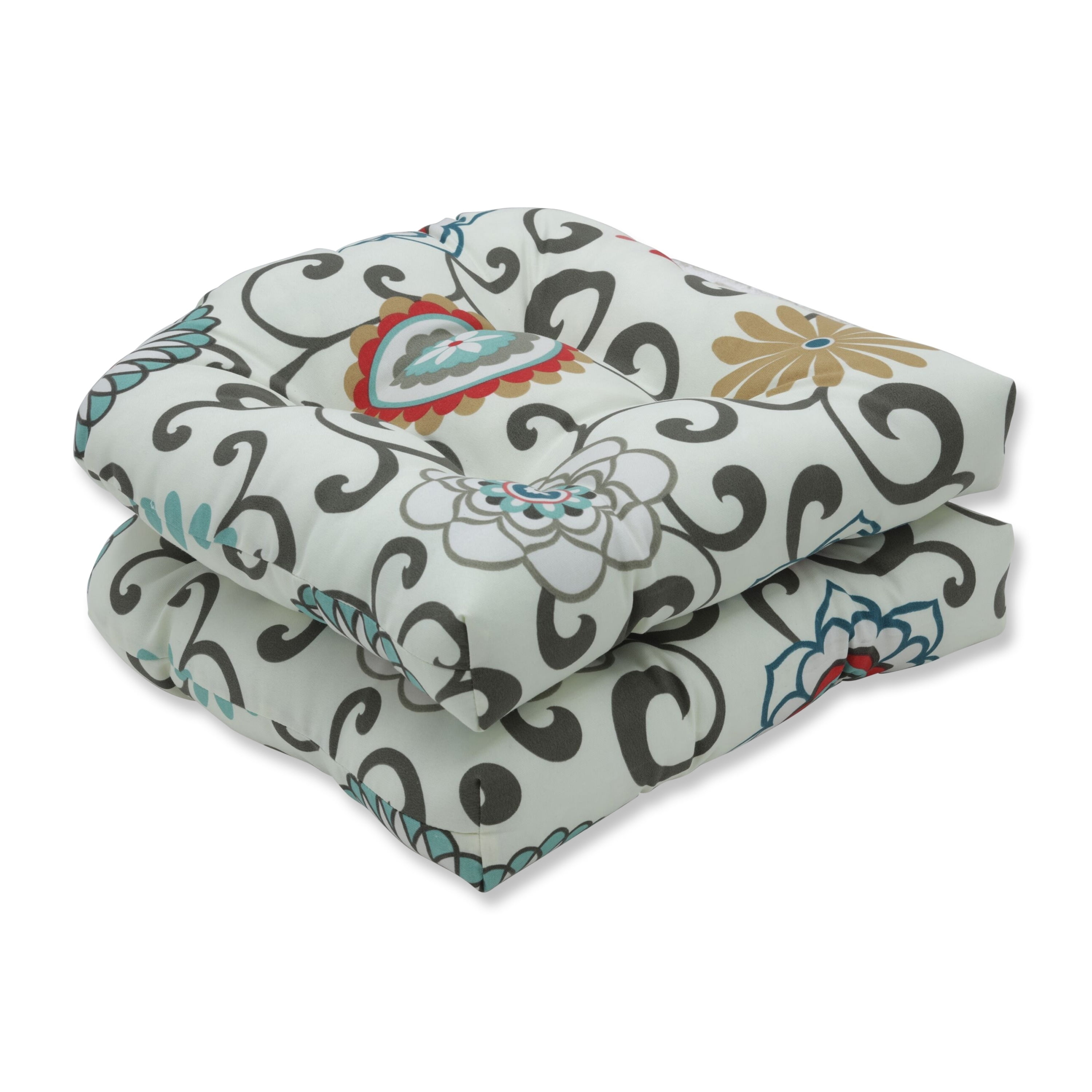 Floral Tufted Wicker Chair Seat Cushions, Set of 2