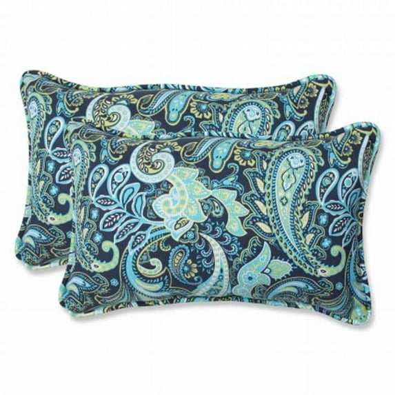 Pillow Perfect Outdoor/ Indoor Pretty Paisley Navy Rectangular Throw Pillow (Set of 2)