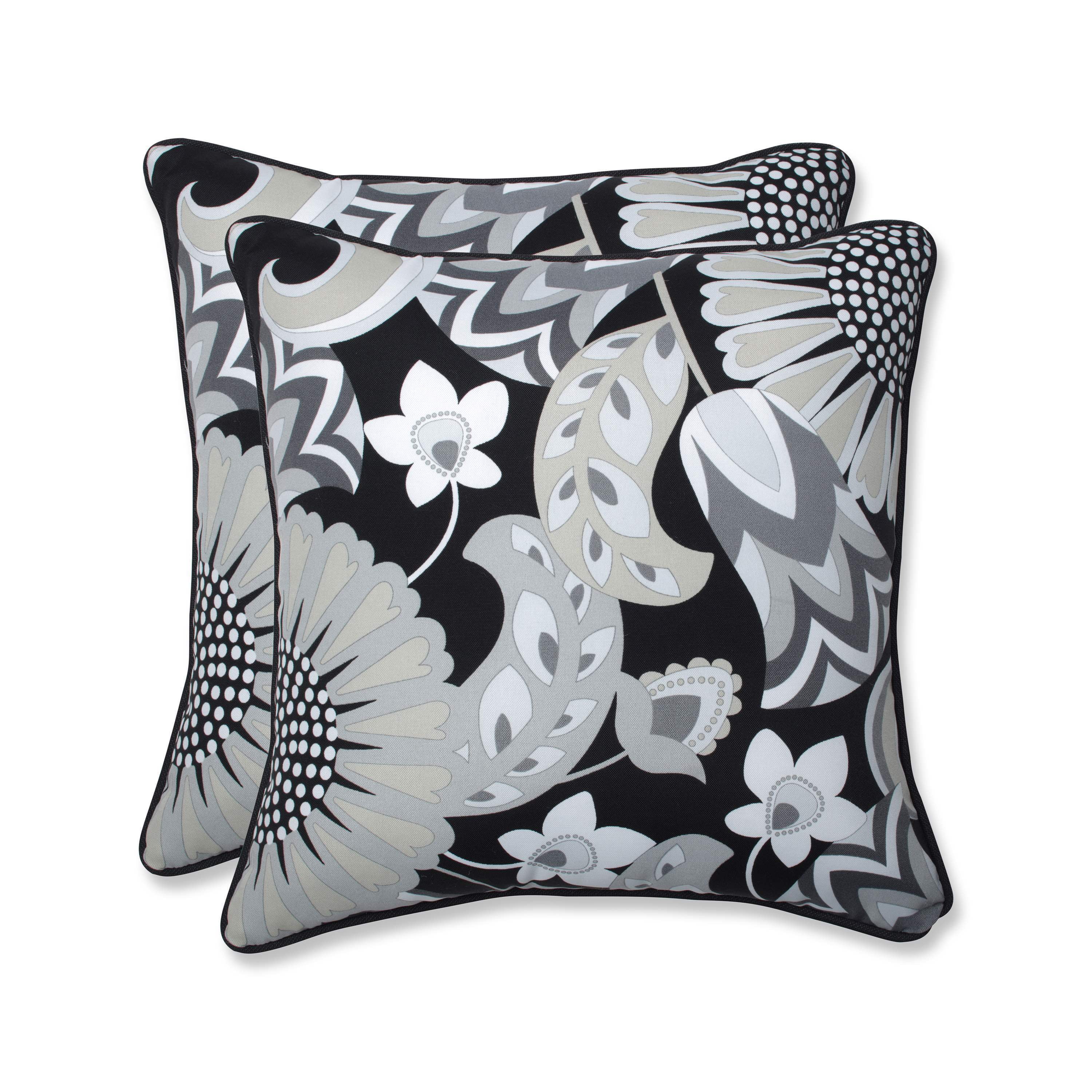 Sophia Black and Gray Floral Outdoor Throw Pillow Set