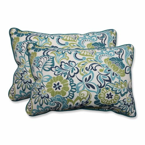 Pillow Perfect Outdoor/Indoor Zoe Mallard Oversized Lumbar Pillows, 24.5" x 16.5", Blue, 2 Count