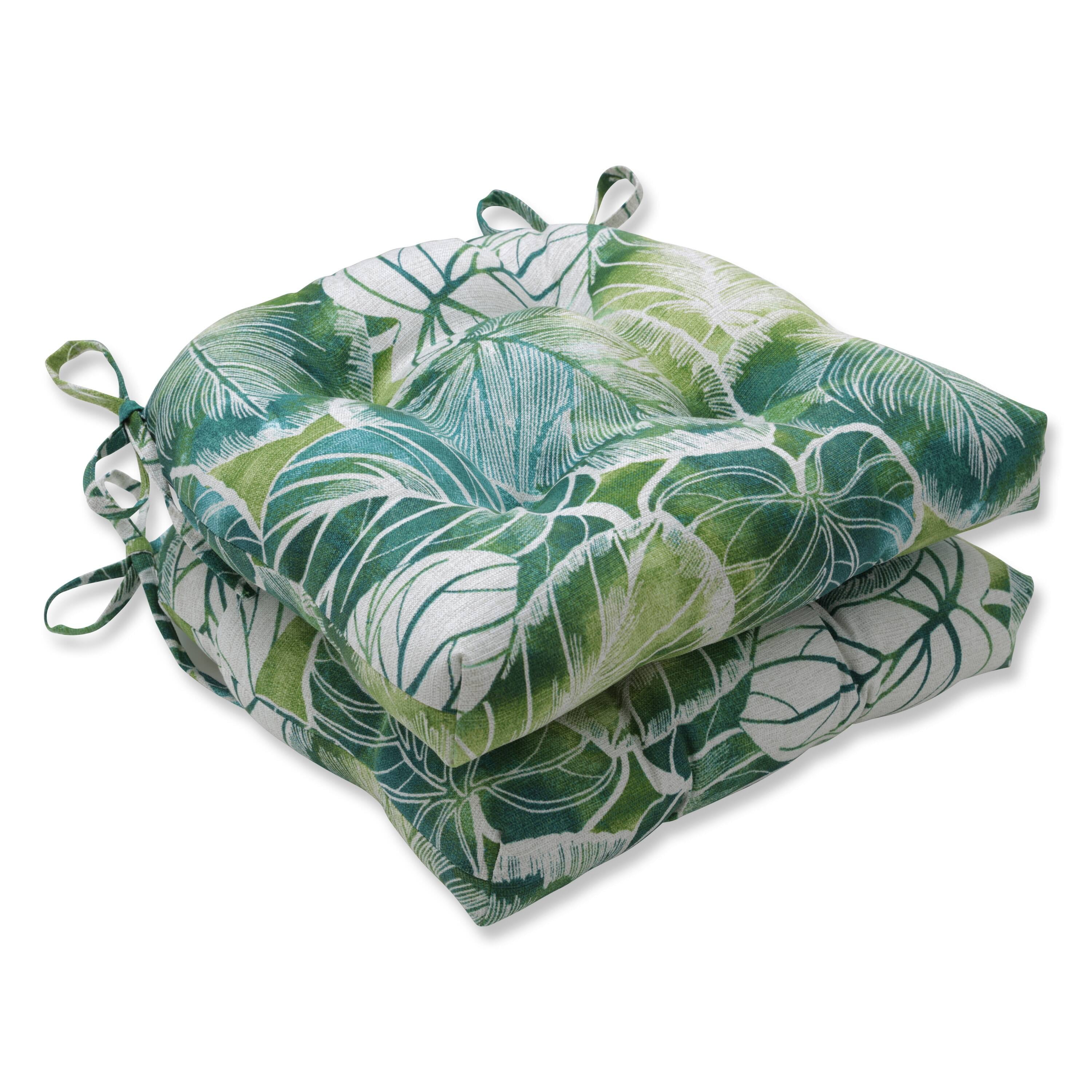 Green and Blue Tropical Leaf Print Outdoor Chair Pads Set