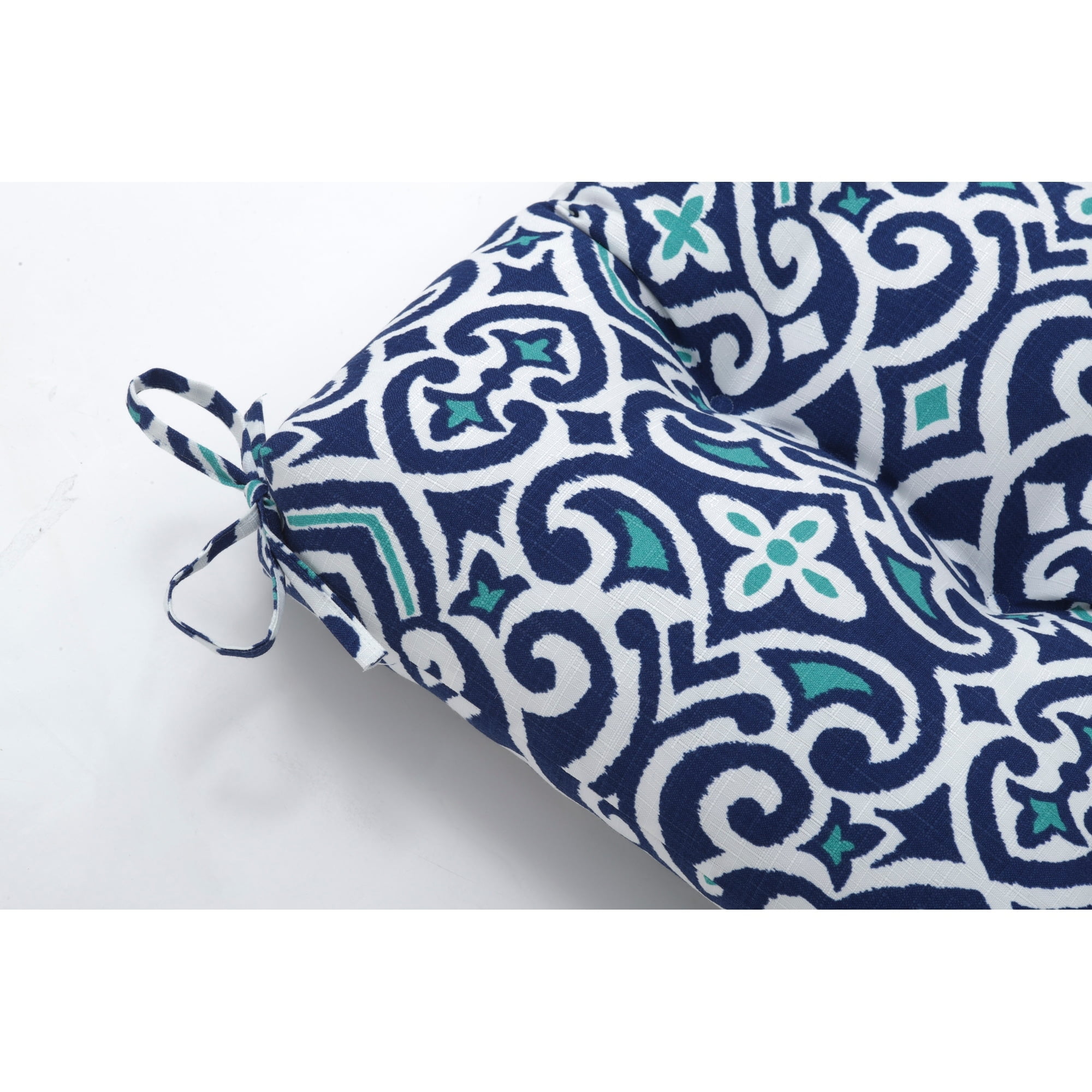 Navy and Turquoise Damask Outdoor Bench Cushion