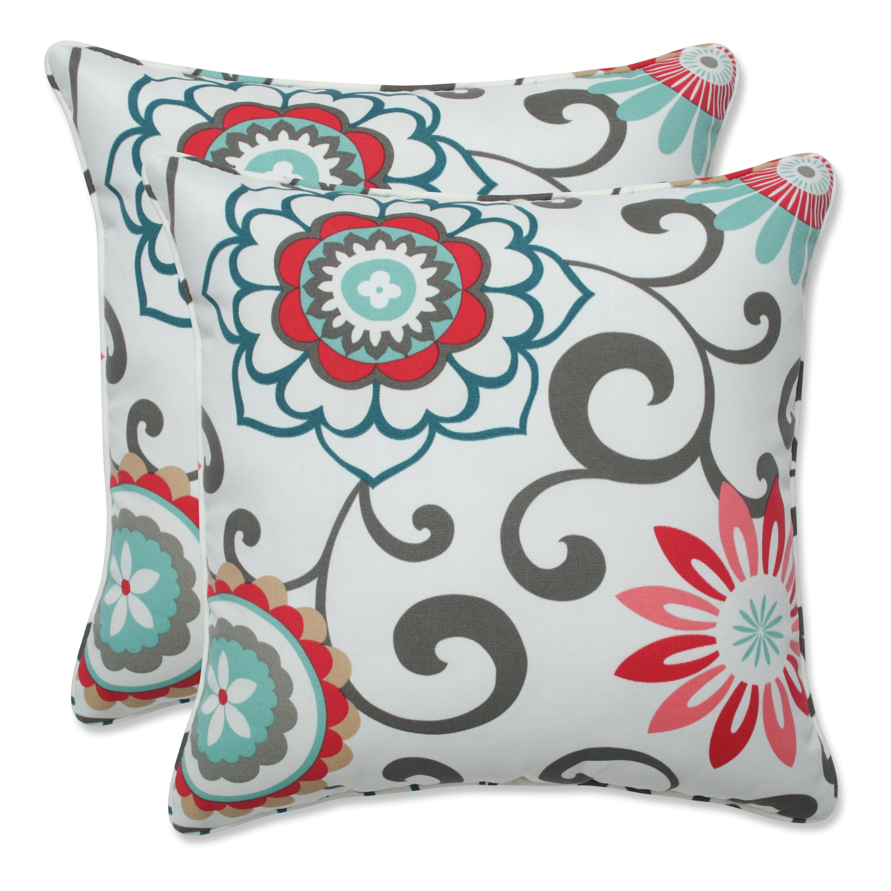 Floral Multicolor Square Outdoor Throw Pillow Set