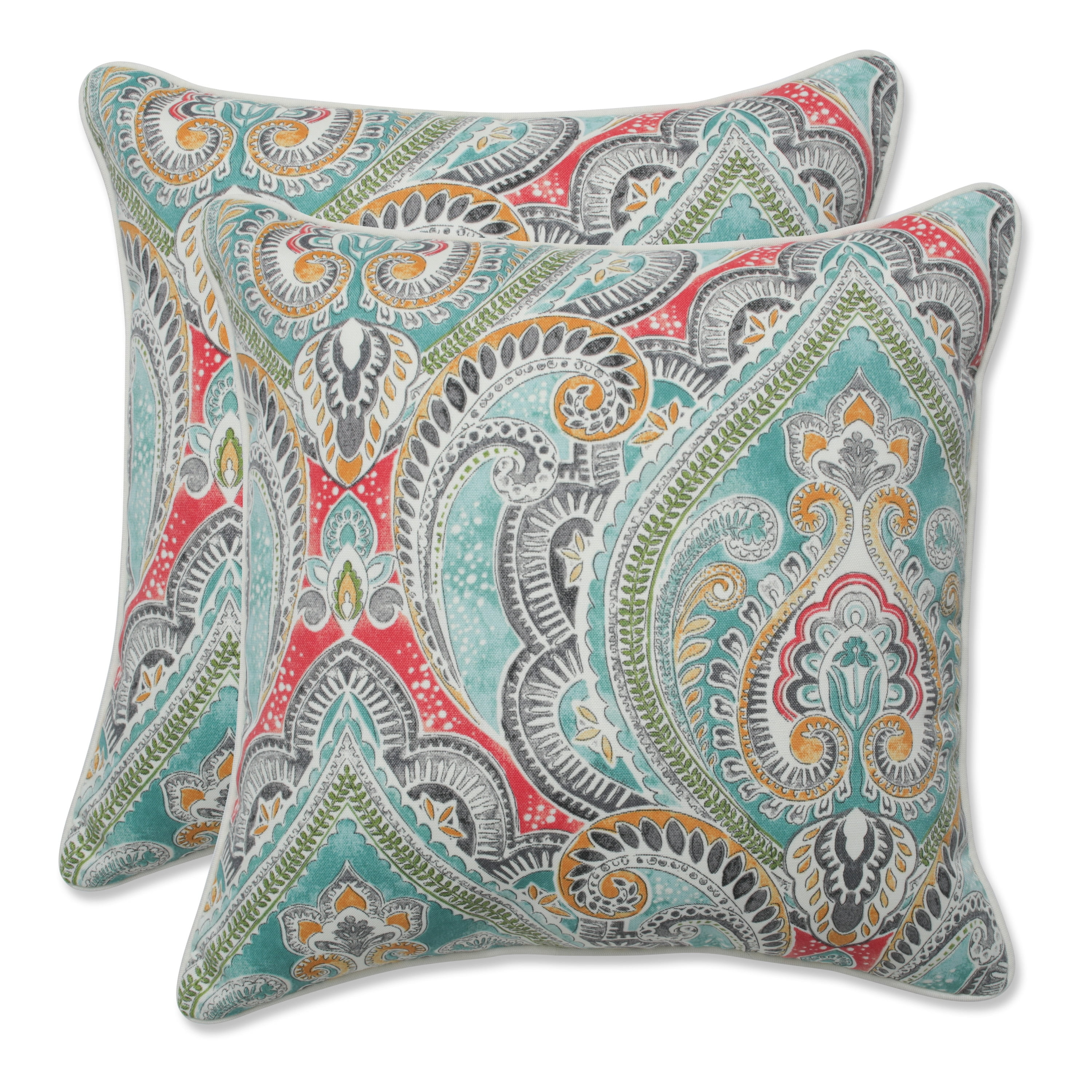 Paisley Multicolor Square Outdoor Throw Pillow Set