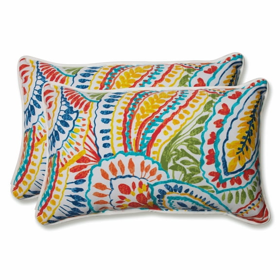 Pillow Perfect 18.5-inch by 11.5-inch Corded Rectangular Outdoor Throw Pillows (Set of 2) - Ummi Multi