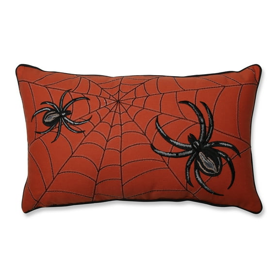 Pillow Perfect Spider Web Embroidery Orange Rectangular Throw Pillow