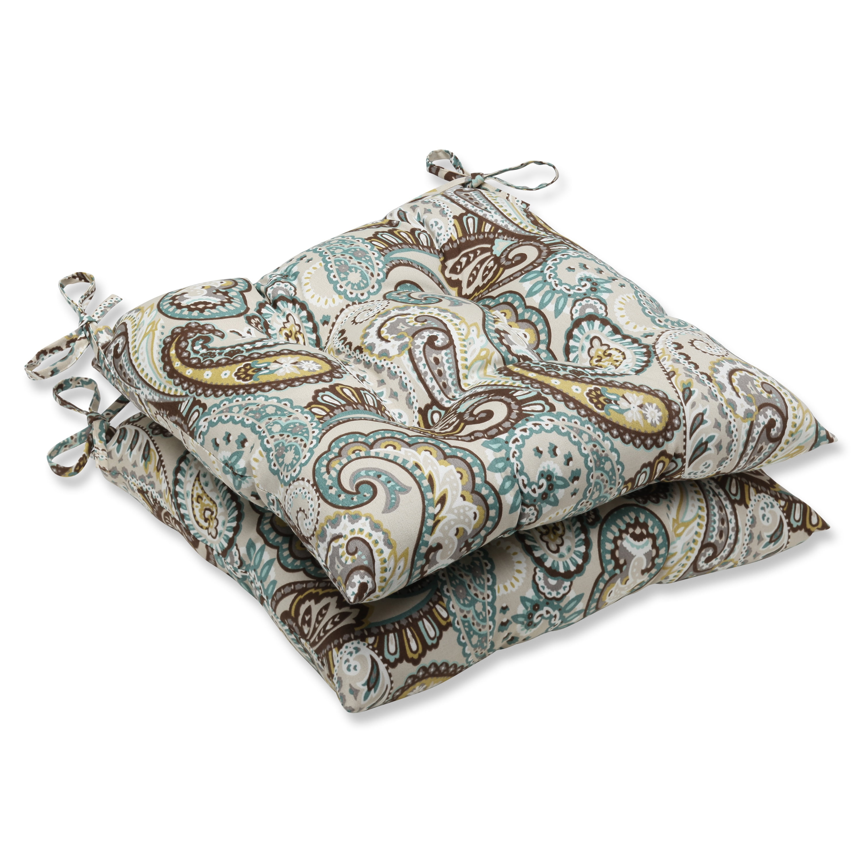 Pillow Perfect  'Tamara Paisley Quartz' Outdoor Wrought Iron Seat Cushion (Set of 2)