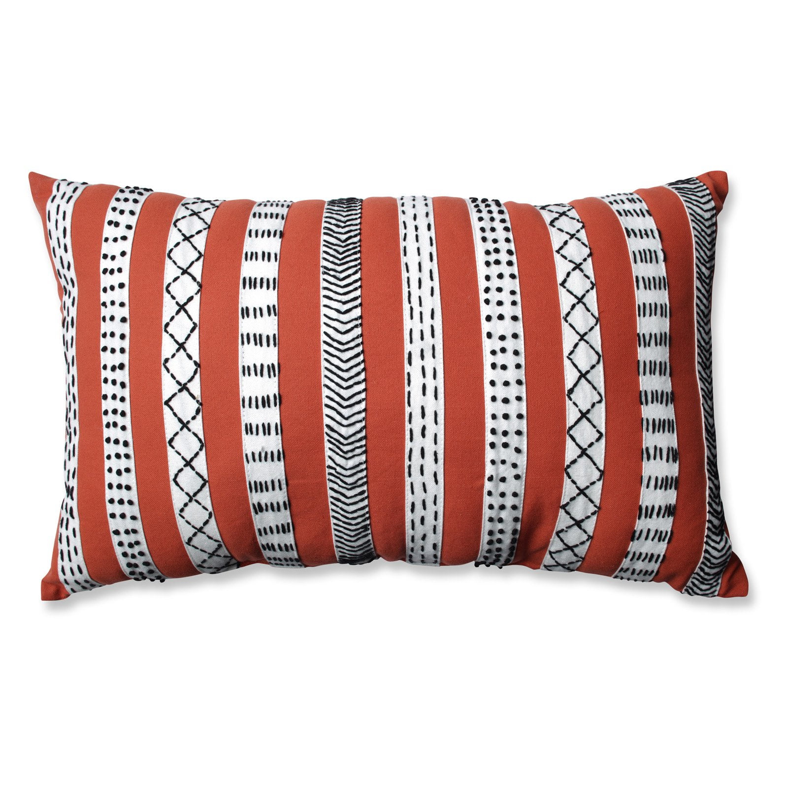 Rustic Rust, Cream & Black Embroidered Cotton Lumbar Pillow Set