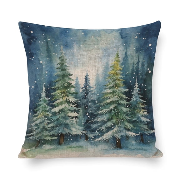 Pillow Protector Let It Snow Watercolor Christmas Pine Trees Decorative Throw Pillow Covers Watercolor Blue Green Tree Pillows Covers 16"x16" Cushion Case for Sofa Couch