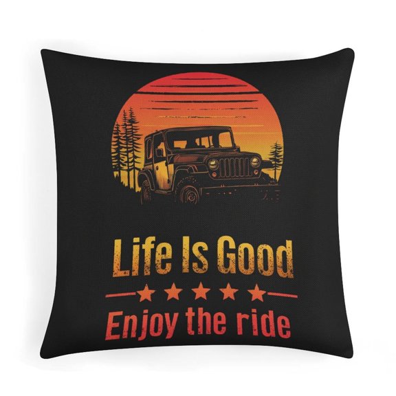 Pillow Protector Life Is Good Enjoy The Ride Throw Pillow Cover Retro Truck Throw Pillows Pillowcase for Couch Sofa Bedroom Car Living Room 16"x16"