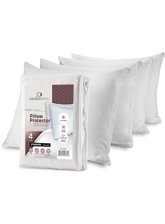 Pillow Protectors 4 Pack Standard Zippered - 100% Cotton Breathable Pillow Covers - Protects Pillows from Dirt, Dust and Debris (Standard - Set of 4 - 20x26)