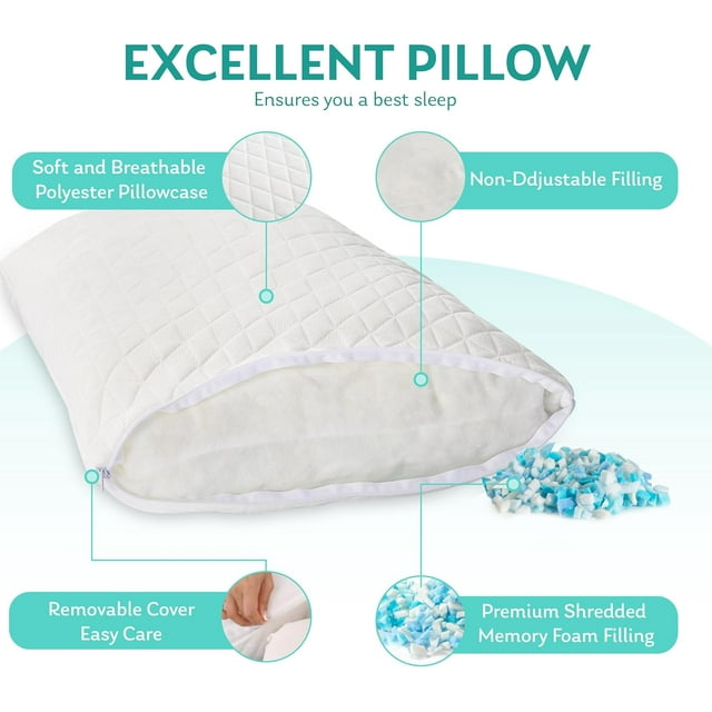 Pillow Queen Size 1 Pack,Shredded Memory Foam Bed Pillow for Sleeping