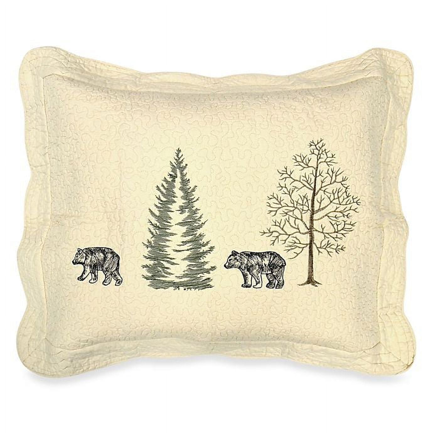 Bear Embroidered Beige Cotton Standard Pillow Sham