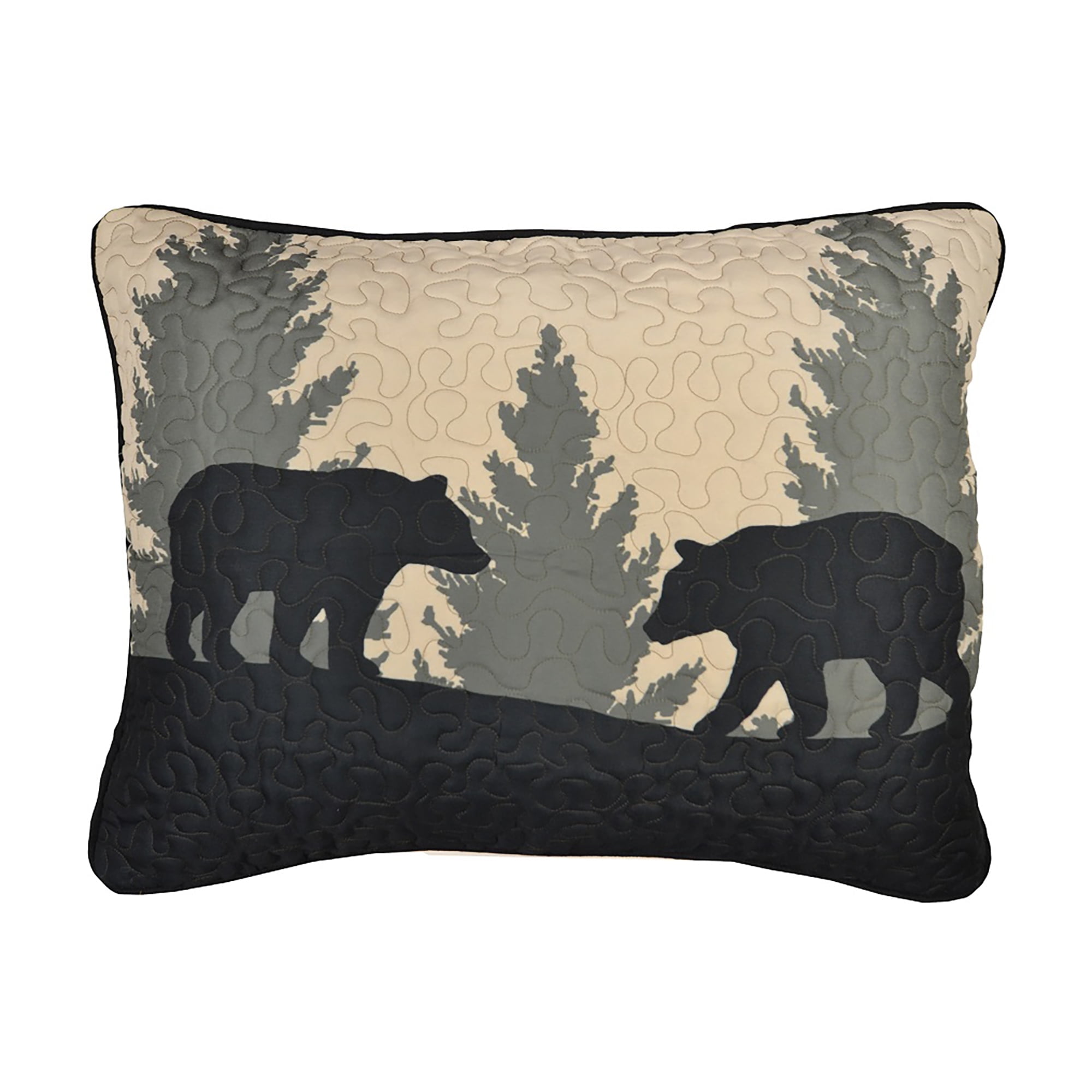 Bear Walk Plaid Black and Khaki Cotton Polyester Standard Sham