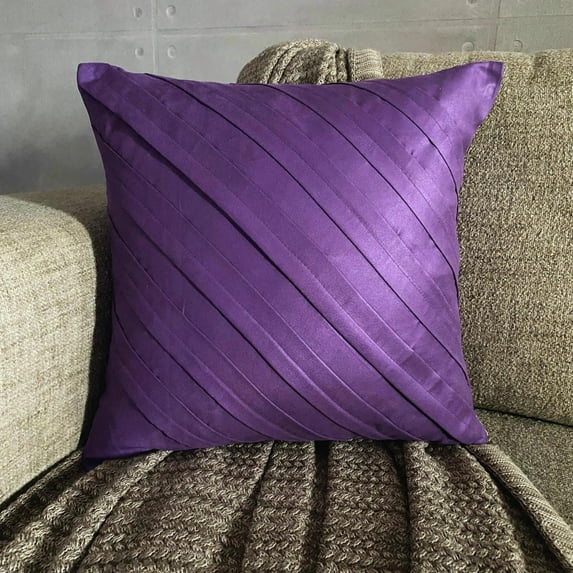 Pillow Sham, Decorative Purple European Sham Covers 26x26 inch (65x65 cm), Suede Euro Sham Covers, Solid Color, Pintucks, Textured, Striped, Contemporary Euro - Contemporary Purple