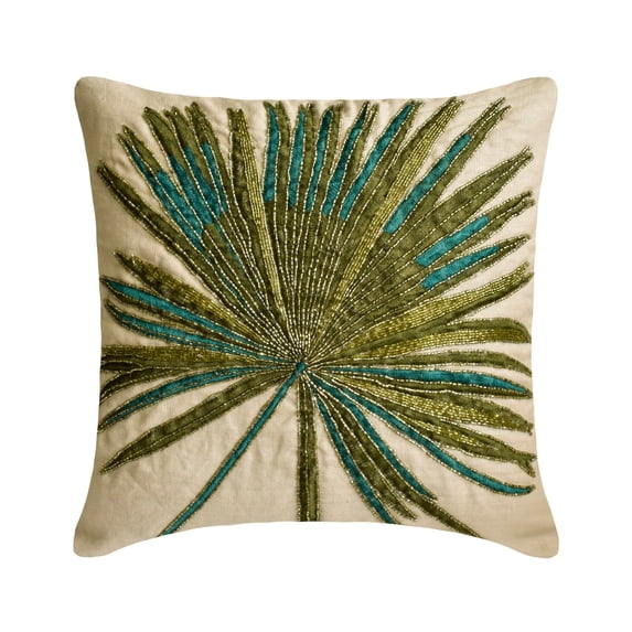 Pillow Sham Euro, Green 26"x26" (65x65 cm) Euro Shams, Linen Embroidery Beaded Euro Shams For Couch, Floral Pattern Modern Style - Arboreal