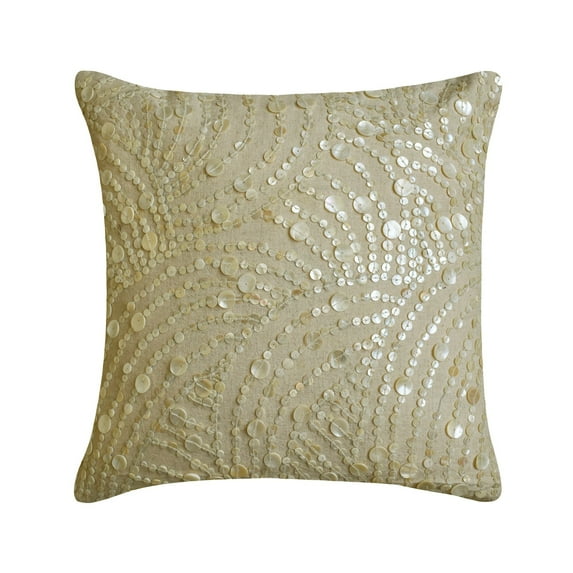 Pillow Sham Euro, Natural Beige Euro Pillow Shams 26x26 inch (65x65 cm), Linen Euro Size Pillow Shams, French Toile, Mother Of Pearl, Contemporary European Pillow - Dreams N Pearls