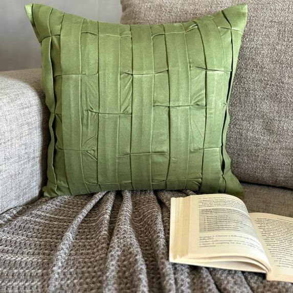Pillow Sham, Green European Shams, 26x26 inch (65x65 cm) Suede Pillowcases, Pillow Covers with Pintucks & Textured, Solid Color Patterned, Modern Style Pillow - Green Love Tune