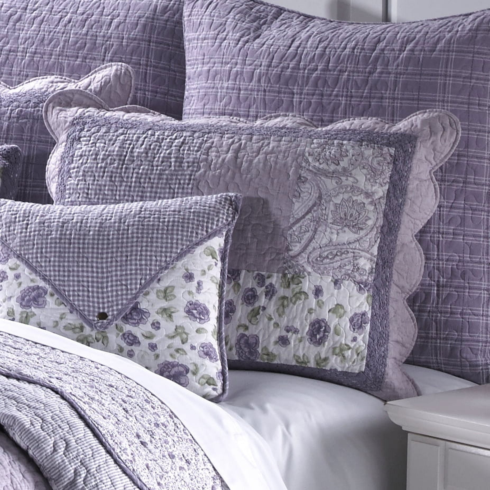 Lavender Rose Patchwork Cotton Standard Pillow Sham
