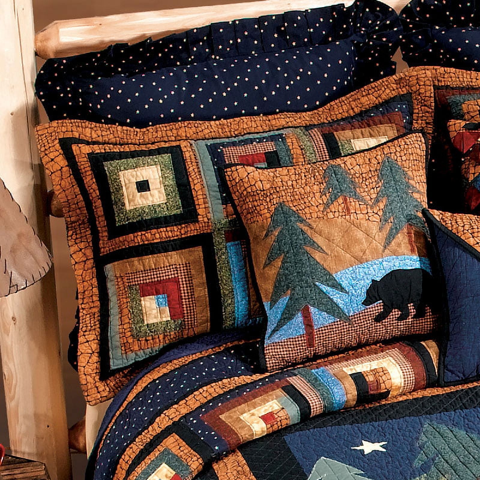 Midnight Bear Lodge Embroidered Cotton Polyester Standard Sham