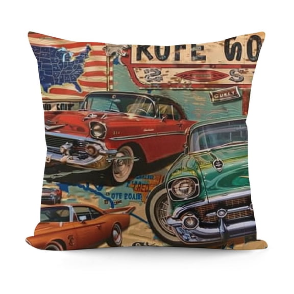 Pillow Sham, Old Fashioned Cars Motorcycle on a Map Road Trip Journey American USA Concept, Decorative Standard Queen Size Printed Pillowcase, Beige Red