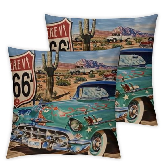 Pillow Sham, Old Fashioned Cars Motorcycle on a Map Road Trip Journey American USA Concept, Decorative Standard Queen Size Printed Pillowcase,  Beige Red