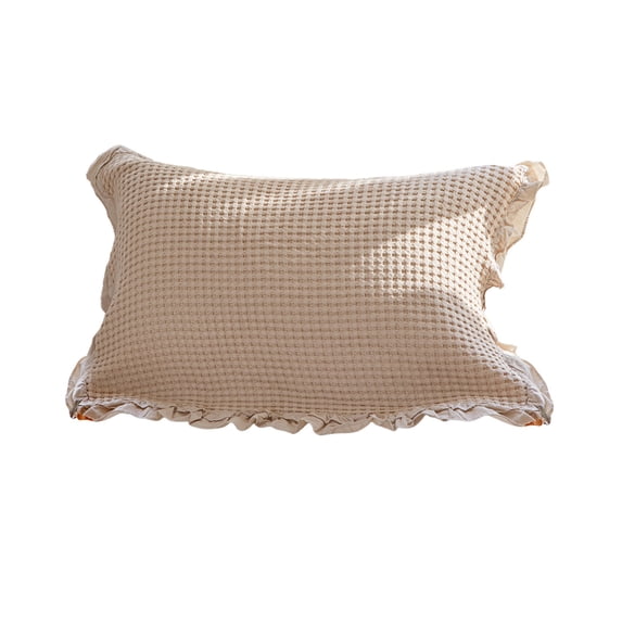 Pillow Shams Set of 2 Pure Cotton Champray Ruffled Edge, Thick and Solid Washed Dobby Heavy Fabric Khaki