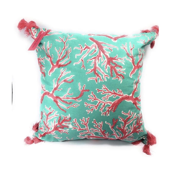 Pillow Simply Southern Turquoise Salmon Coral Reefs Fringe Tassels Pink Teal 18" New