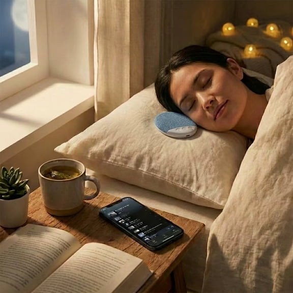 Under Pillow Sleep Speaker with White Noise, Ultra Slim Blue-Tooth 5.4 Bedside Speaker for Side Sleepers, Bone Conduction Sound Design with 30/60 Min Timer