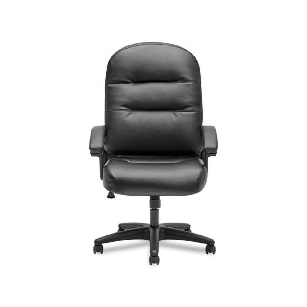 High-Back Executive Swivel Chair with Fixed Arms in Black Leather