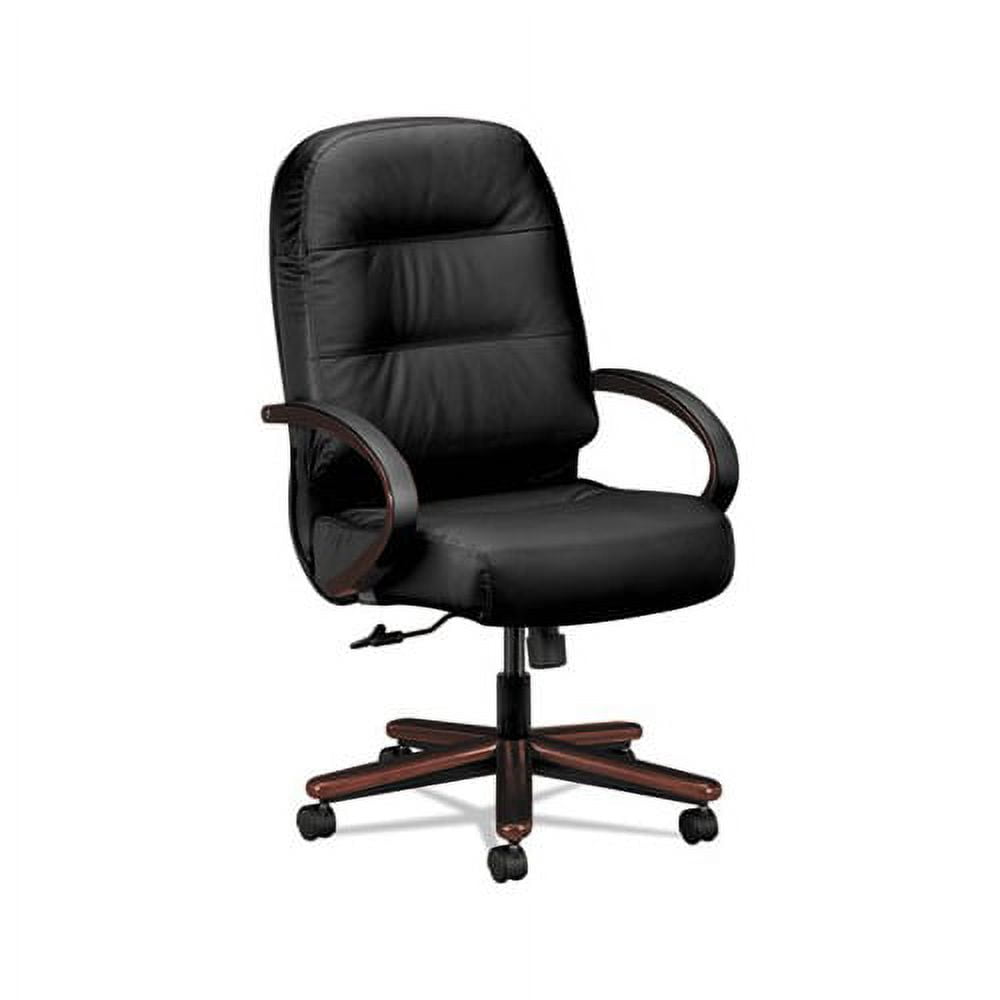 Pillow-Soft 2190 Series Executive High-Back Chair Supports up to 300 lbs., Black Seat/Black Back, Mahogany Base