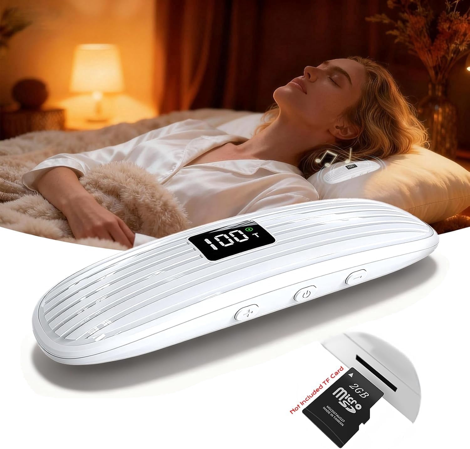 Pillow Speaker, Under Pillow Sleep Speaker, Bone Conduction Wireless Bluetooth 5.3 Mini Pillow Speaker with LED Display,TF Card,Auto-Off, Private Design for Side & Light Sleepers Bedside Listening