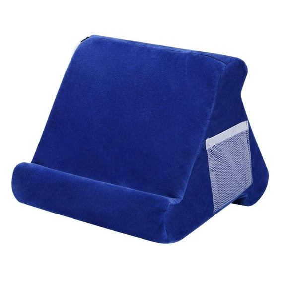 Linen Cotton Tablet Pillow Stand, 4-13 inch Device Holder, with Side Pocket, Lightweight Foam, for Home, Travel, Car