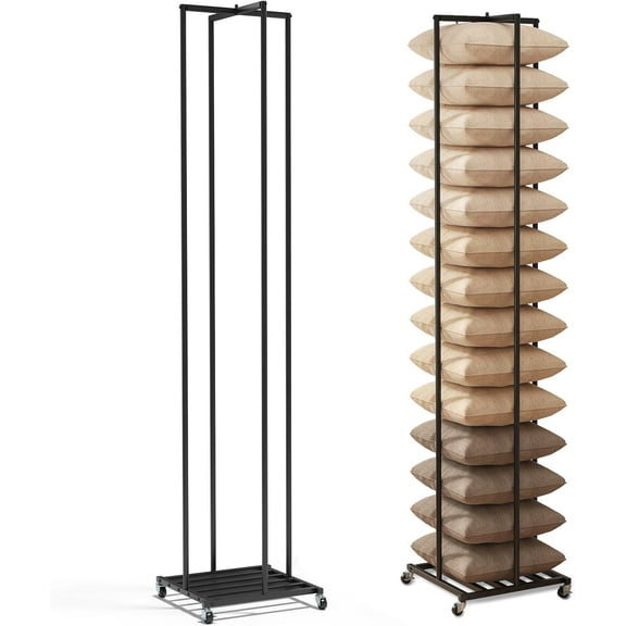 Pillow Storage Rack,77" Floor Standing Throw Pillow Stand, Pillow Display Rack with Wheels,Decorative pillow holder for Sofa Couch,Bedroom,Living Room,Hotel,MallPillow,Height Adjustable