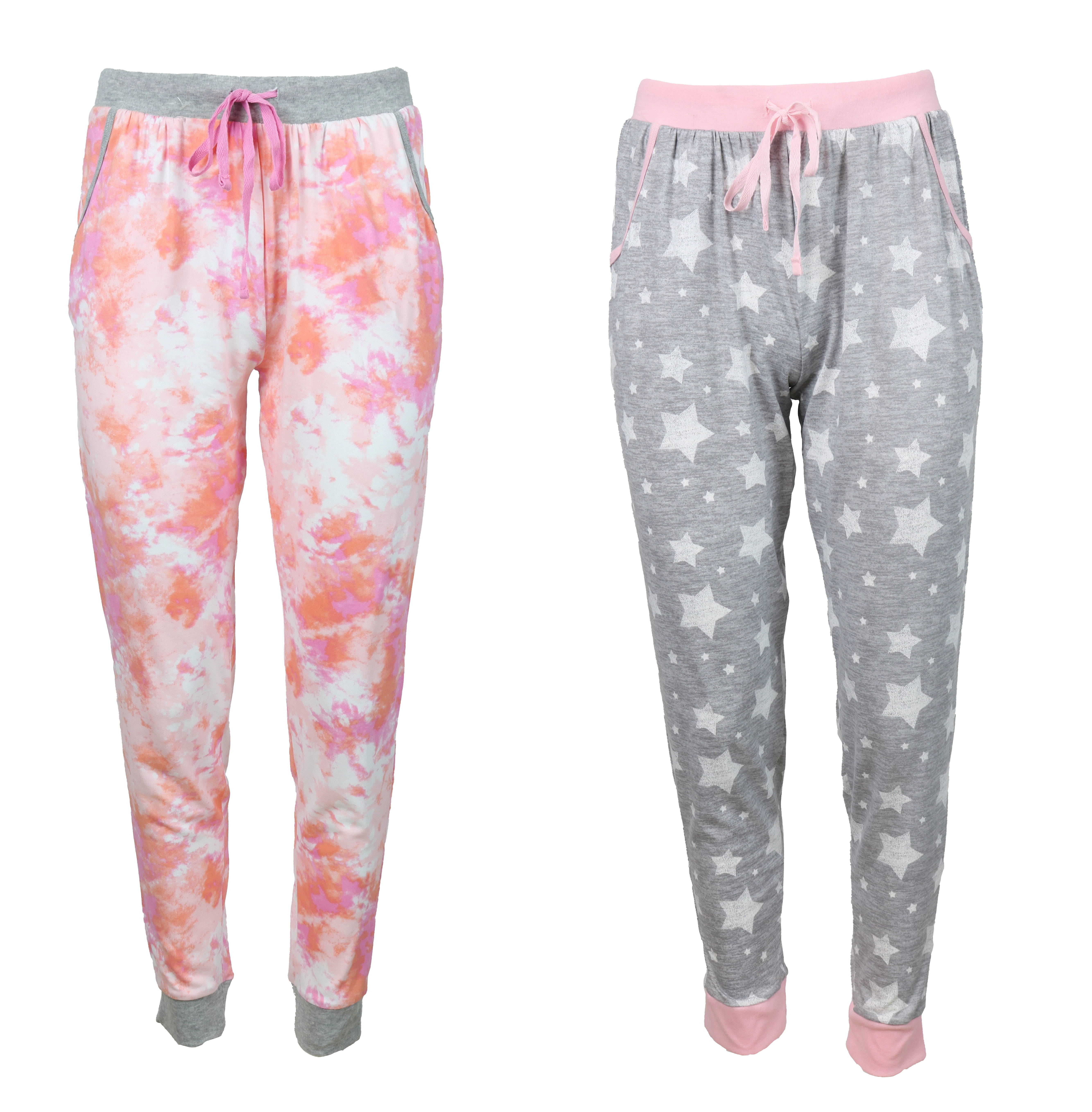 Pillow Talk Women s Jogger Pajama Pants Set with Pockets Tie Dye and Stars Large