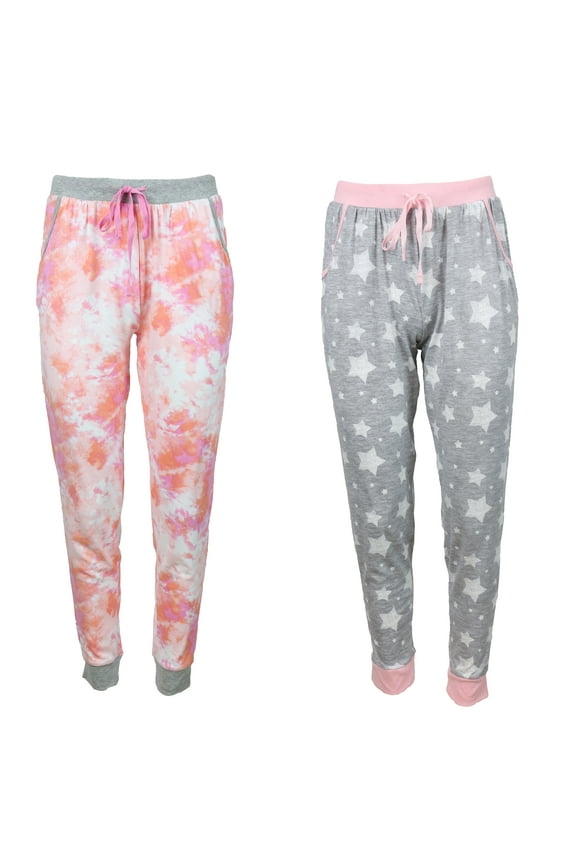 Women's Jogger Pajama Pants Set with Pockets-Tie Dye and Stars- Medium