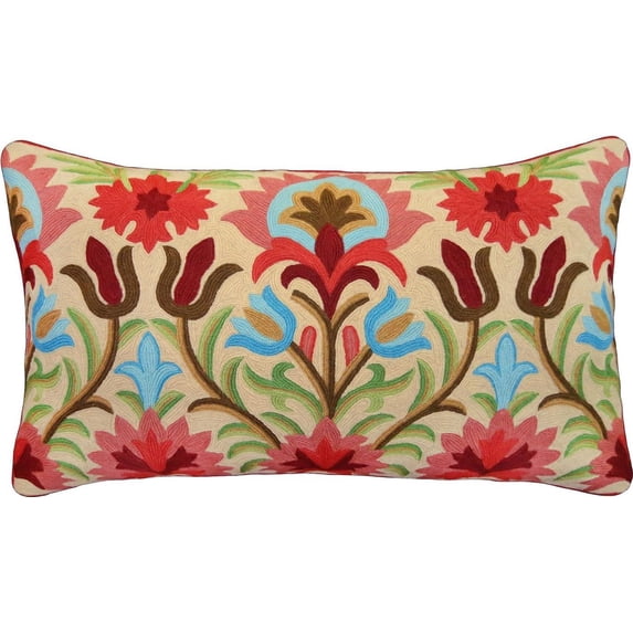 Pillow Throw Brenda 16x28 MultiColor Red Multi Wool Linen Poly Insert