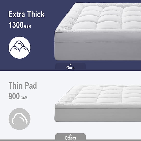 Pillow Top Mattress Topper King, Extra Thick Mattress Topper 1300 GSM Down Alternative, Cotton Soft Plush Bed Topper 8-24" Deep Pocket