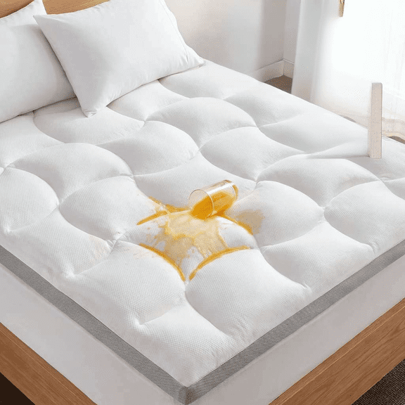 Pillow Top Mattress Topper King Size Waterproof with 8 to 21 Inch Deep Pocket 800 GSM Extra Thick Soft Bed Pad White