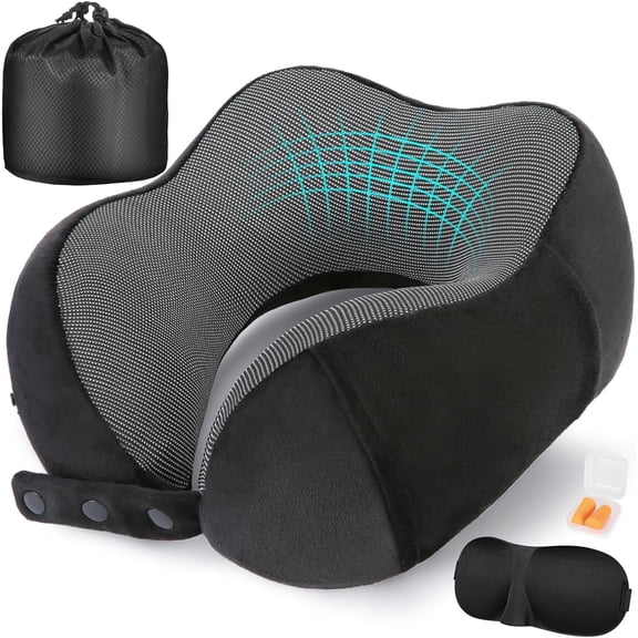 Pillow for Traveling, Travel Pillows for Airplanes, Pure Memory Travel Pillow, Adjustable Flight Pillow, Portable Plane Accessories with Eye , Earplugs, Carry Bag